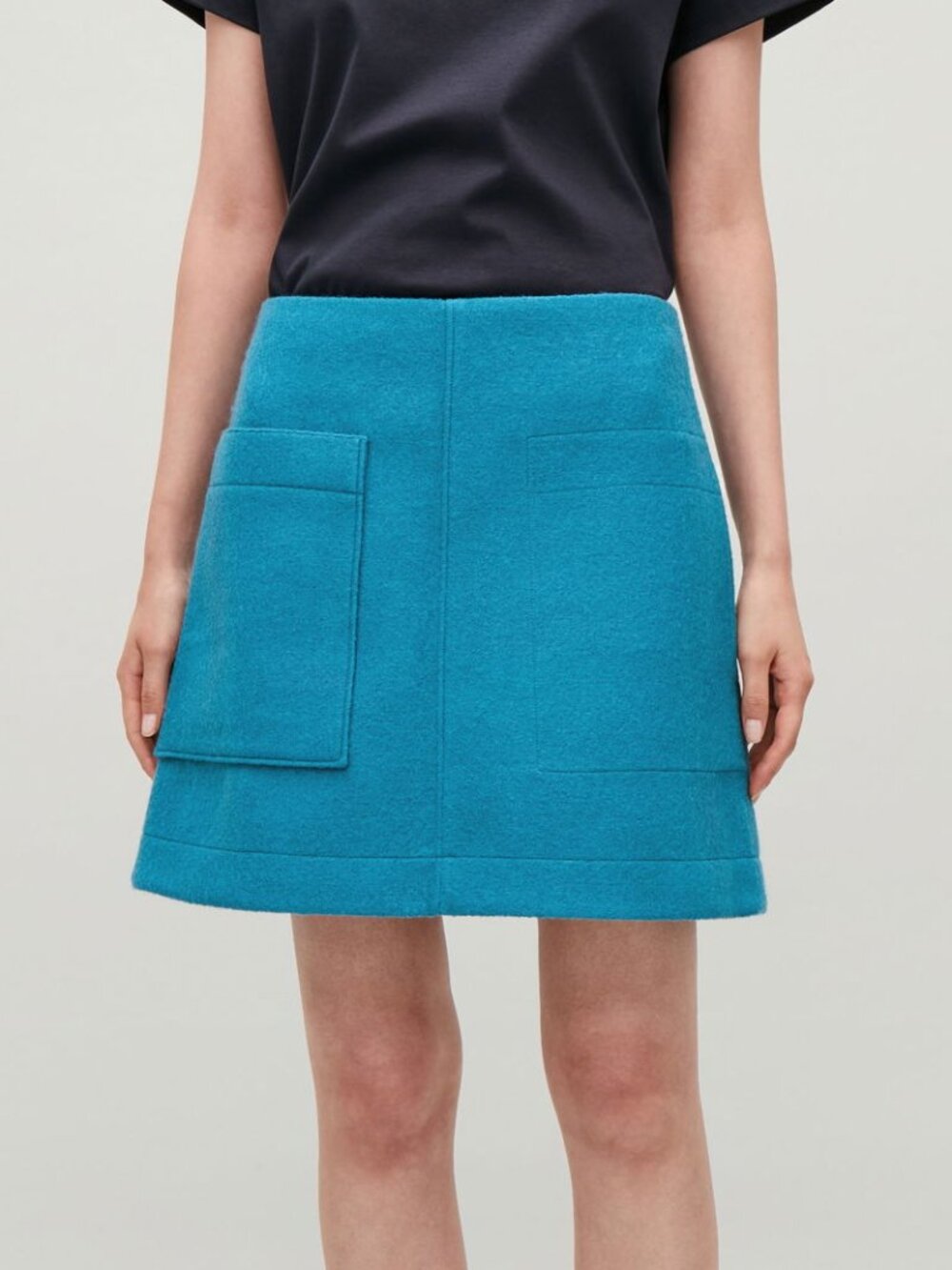 COS Blue Thick Wool Mini SKirt with Large Front Pocket Size 4
